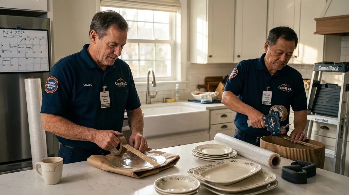 Professional crew packing kitchen dishware in Litchfield, MN